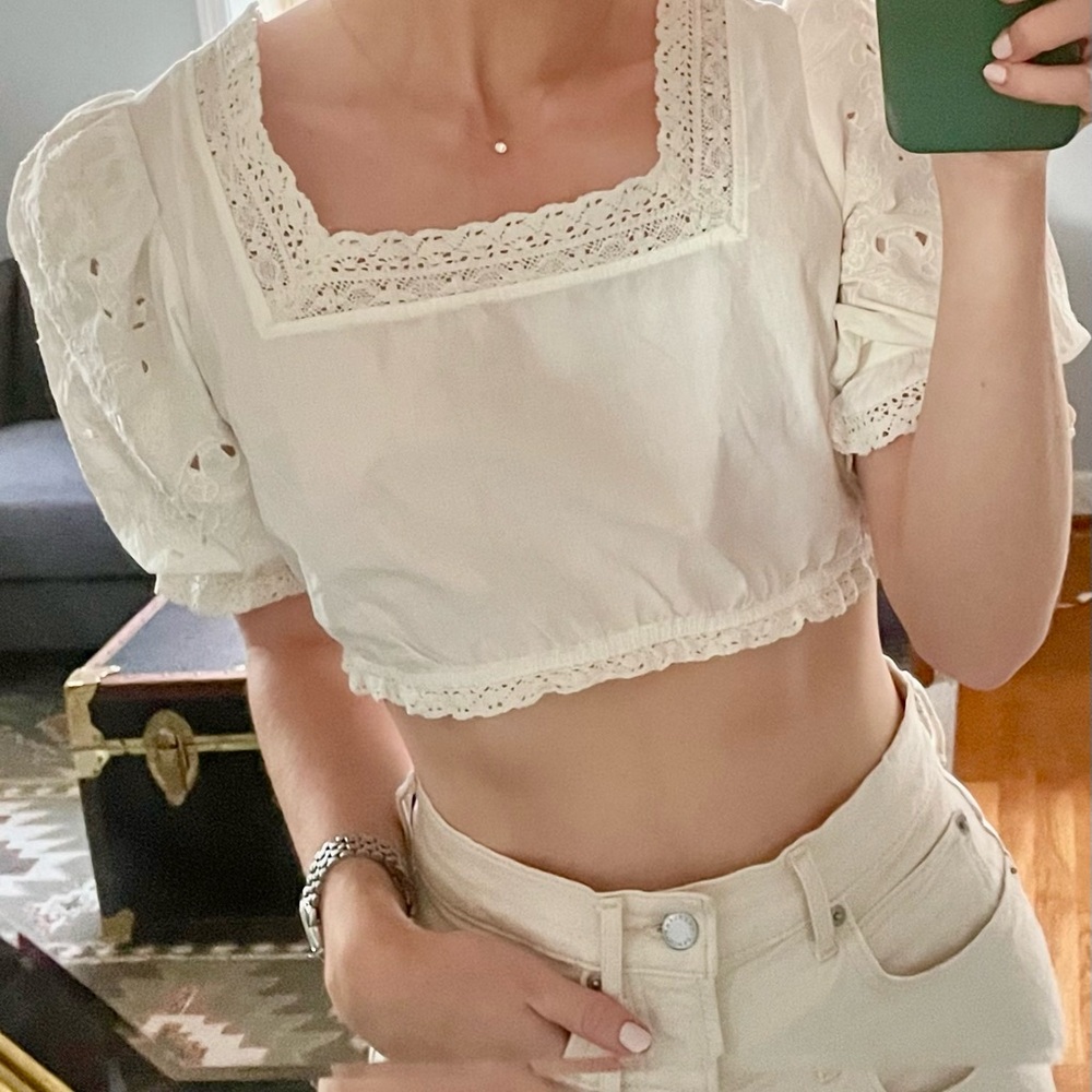 & Other Stories Ivory Puff Sleeve Crop Blouse